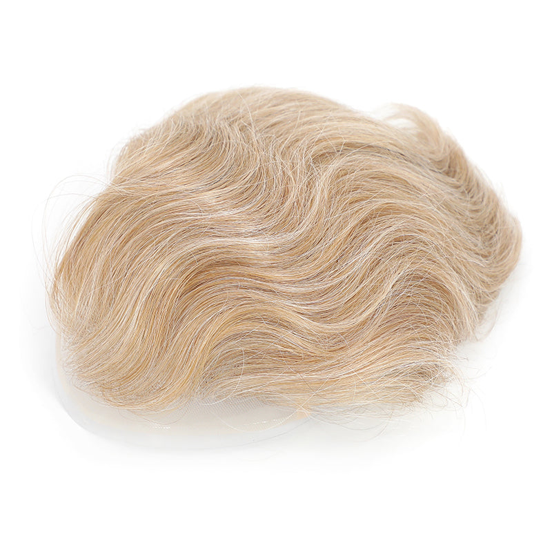 AHF-CM110 Fine mono with sides and back poly band, front wide swiss lace, Blond hair