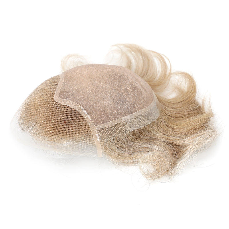 AHF-CM110 Fine mono with sides and back poly band, front wide swiss lace, Blond hair