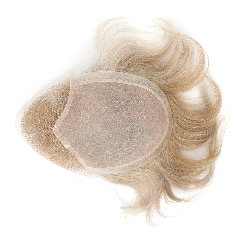 AHF-CM110 Fine mono with sides and back poly band, front wide swiss lace, Blond hair