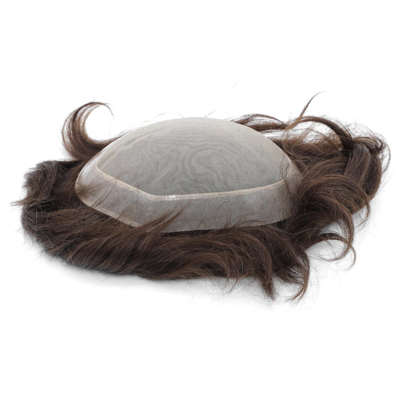 AHF-CM105 Fine mono with 1inch wide PU perimeters, front 1/8" folded lace, with baby hair in the front hairline